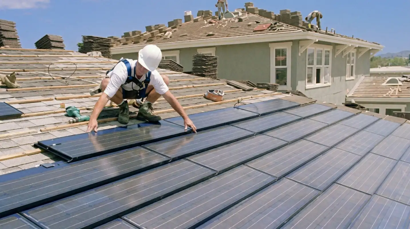 Roof replacement expert installing modern solar shingles on a residential home in Honolulu, HI